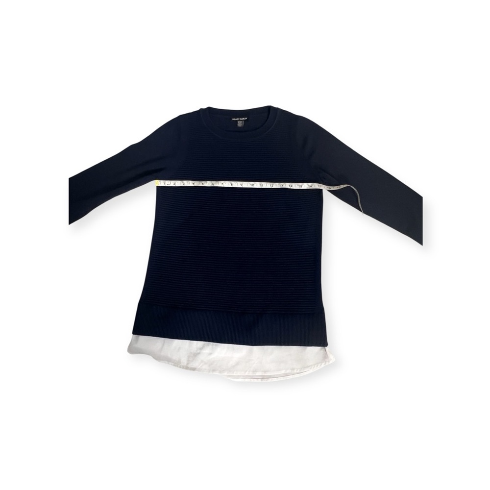 Hilary Radley Navy Ribbed‎ Knit Layered Hem Crew Neck Office Sweater Small - Picture 4 of 5